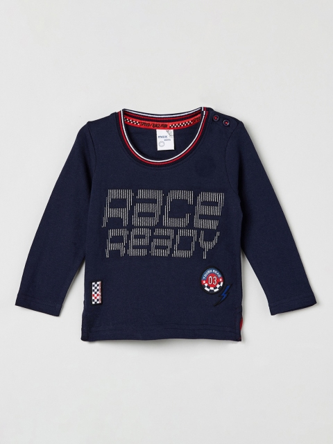 

max Boys Blue Printed Round Neck T-shirt
