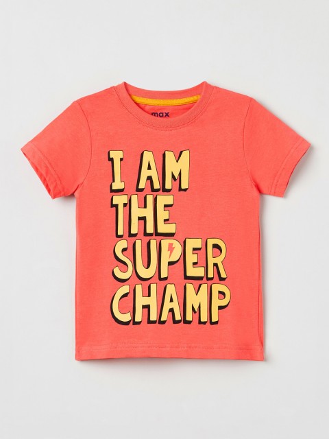 

max Boys Orange & Yellow Printed Round Neck T-shirt