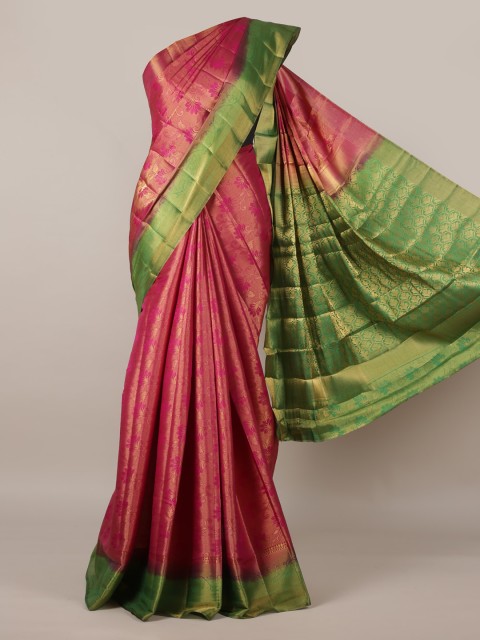 

Pothys Magenta & Green Jute Silk Woven Design Saree with Zari Border