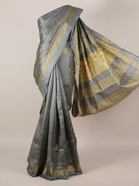 

Pothys Grey Printed Jute Silk Saree