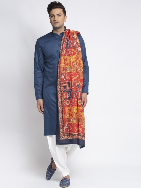 

MAXENCE Men Turquoise Blue Solid Kurta with Churidar & Dupatta