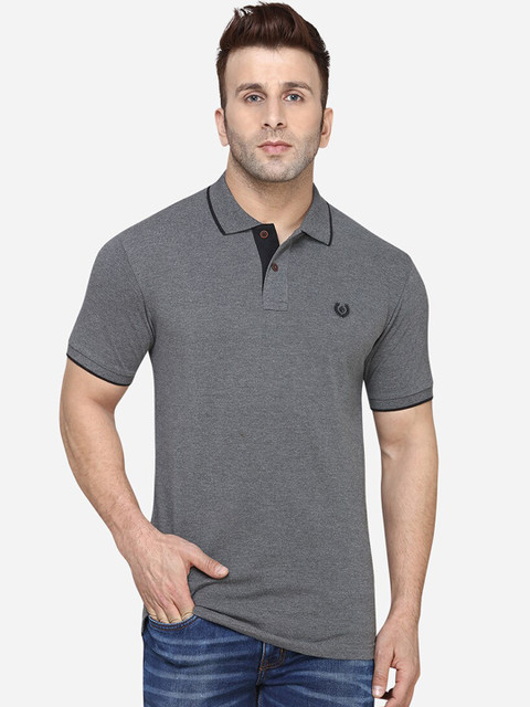 

Greenfibre Men Grey Melange Solid Polo Collar T-shirt