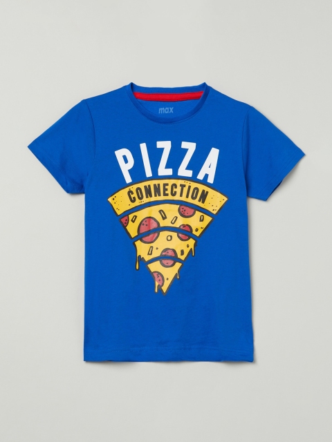 

max Boys Blue Printed Round Neck T-shirt