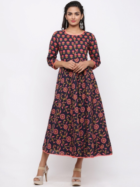 

FABRIC FITOOR Women Navy Blue Printed Fit and Flare Dress