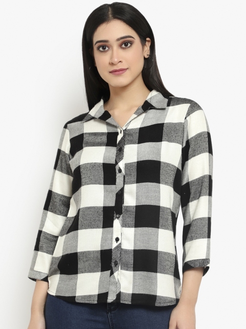 

Ayaany Women Black & White Regular Fit Checked Casual Shirt
