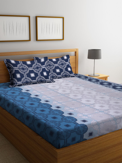 

BOMBAY DYEING Blue & White Floral 104 TC Cotton 1 Queen Bedsheet with 2 Pillow Covers