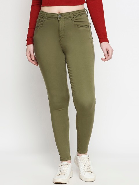 

Kraus Jeans Women Olive Green Skinny Fit High-Rise Clean Look Jeans