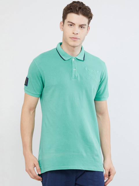 

max Men Blue Solid Polo Collar T-shirt