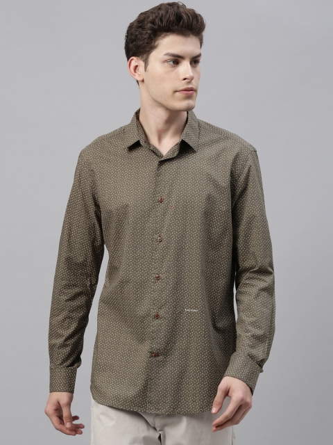 

RARE RABBIT Men Olive Green Tailored Fit Printed Casual Shirt