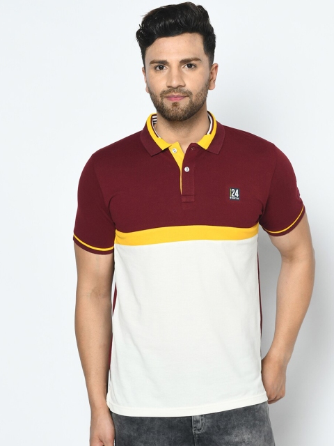 

Duke Men Red Colourblocked Polo Collar T-shirt