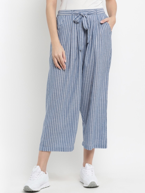 

THREAD MUSTER Women Blue & White Regular Fit Striped Culottes