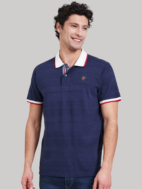 

Beverly Hills Polo Club Men Navy Blue Self Design Polo Collar T-shirt