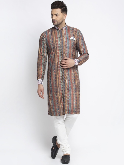 

Benstoke Men Brown & White Printed Sherwani Set