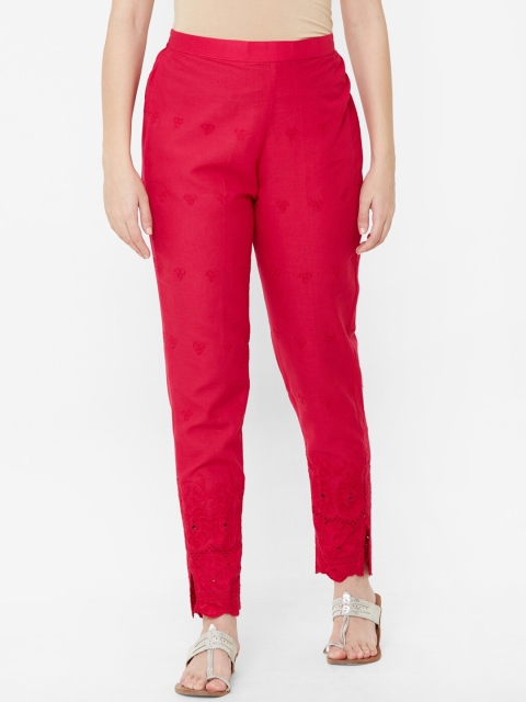 

Juliet Women Pink Self Design Cigarette Trousers