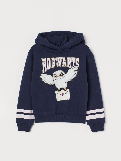

H&M Girls Navy Blue Printed Hoodie