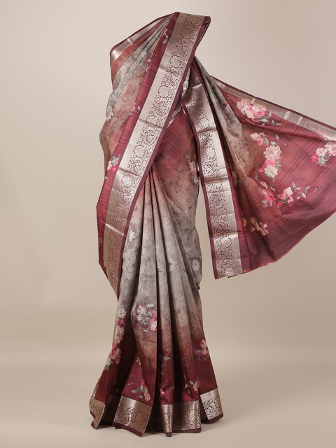 

Pothys Maroon & Silver-Toned Jute Silk Woven Design Saree