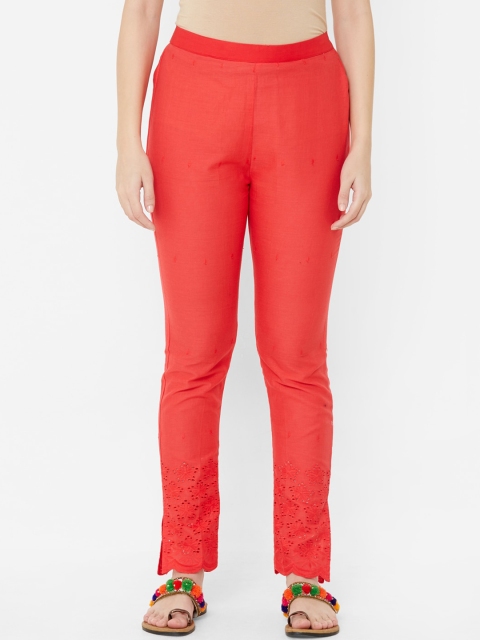 

Juliet Women Coral Self Design Cigarette Trousers
