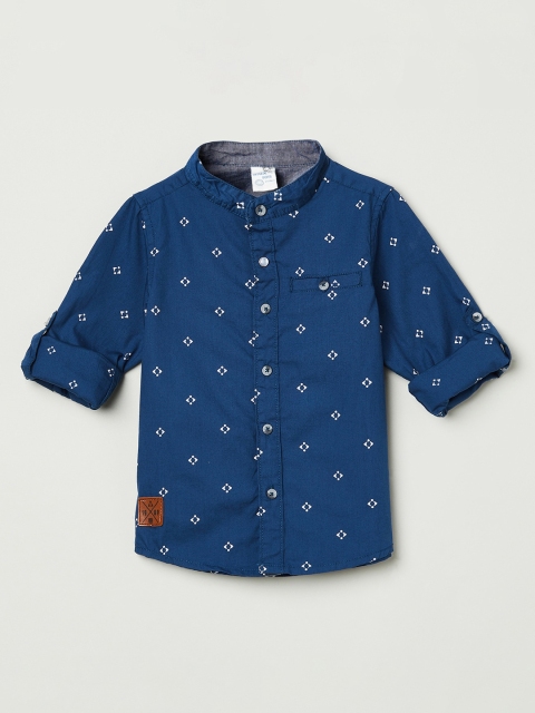 

max Boys Blue Regular Fit Printed Cotton Casual Shirt