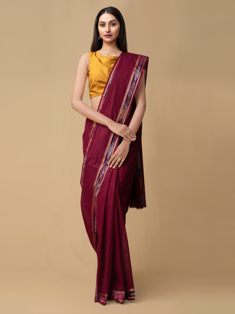 

Unnati Silks Maroon Pure Cotton Solid Kanjeevaram Saree