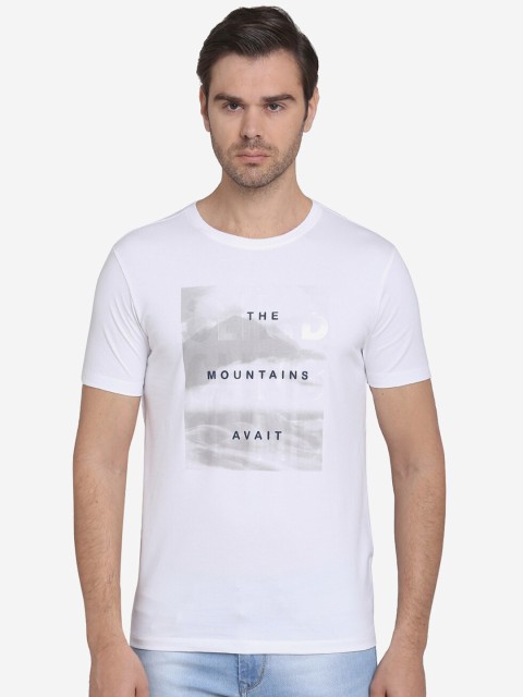 

JADE BLUE Men White Printed Round Neck Cotton T-shirt