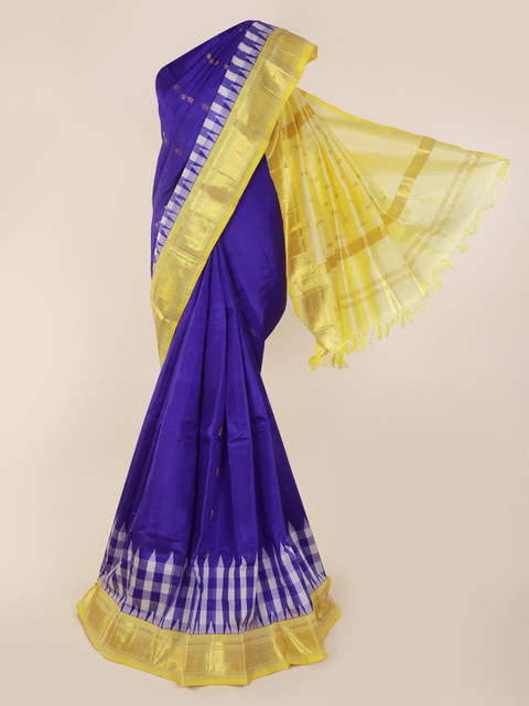 

Pothys Blue Pure Silk Solid Kanjeevaram Saree