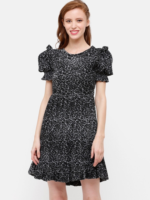

STROP Women Black Printed Fit and Flare Dress