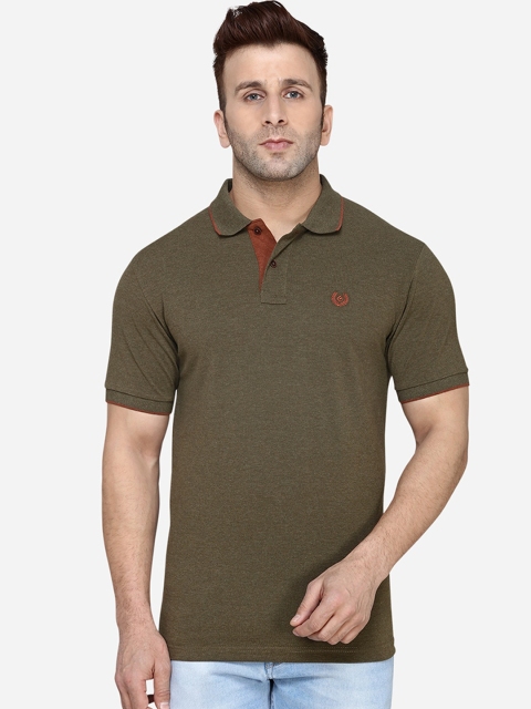 

Greenfibre Men Olive Brown Solid Polo Collar T-shirt