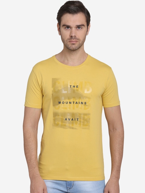 

JADE BLUE Men Yellow Printed Cotton Round Neck T-shirt
