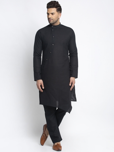 TREEMODA Men Black Solid Linen Kurta with Pyjamas