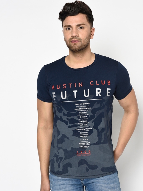 

Duke Men Navy Blue Printed Round Neck T-shirt