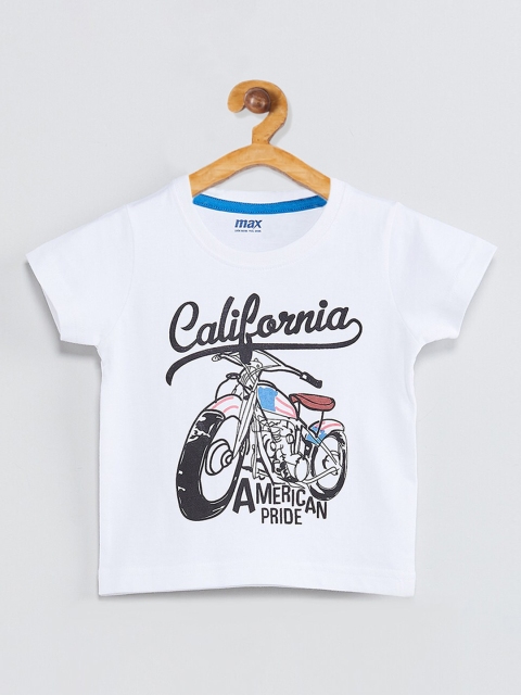 

max Boys White Printed Round Neck T-shirt