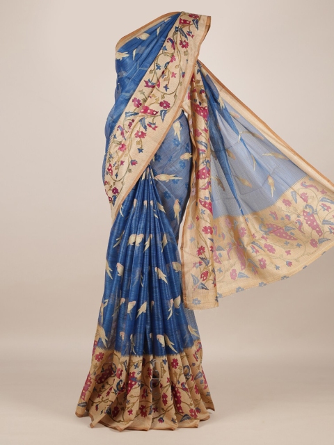 

Pothys Blue & Beige Jute Silk Printed Saree