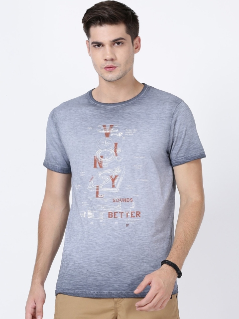 

t-base Men Grey Printed Round Neck Pure Cotton T-shirt