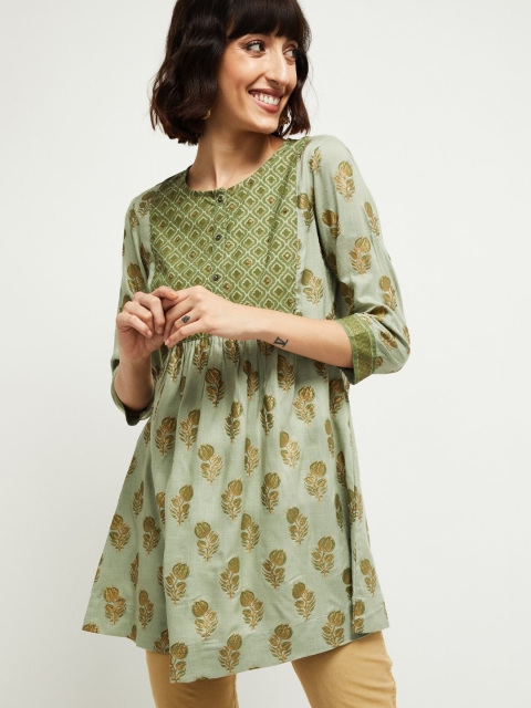 

max Women Green & Gold-Toned Printed Tunic
