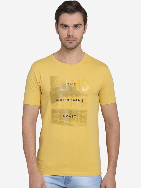

JADE BLUE Men Yellow Printed Round Neck T-shirt