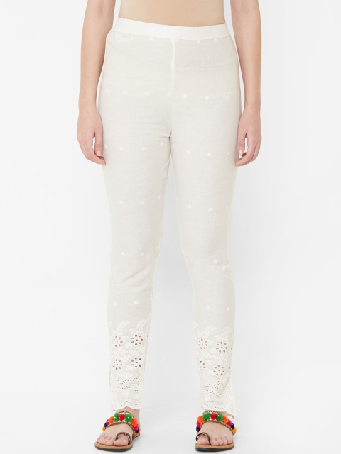 

Juliet Women Cream Self Design Cigarette Trousers
