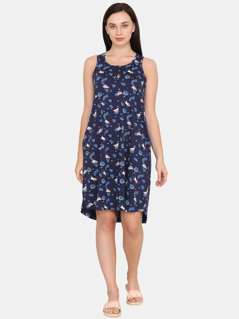 

Zivame Navy Blue Printed Nightdress