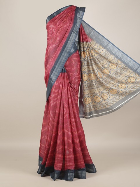 

Pothys Pink Printed Linen Blend Saree