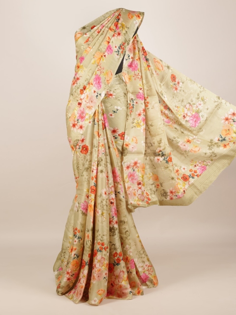 

Pothys Mustard Floral Printed Jute Silk Saree
