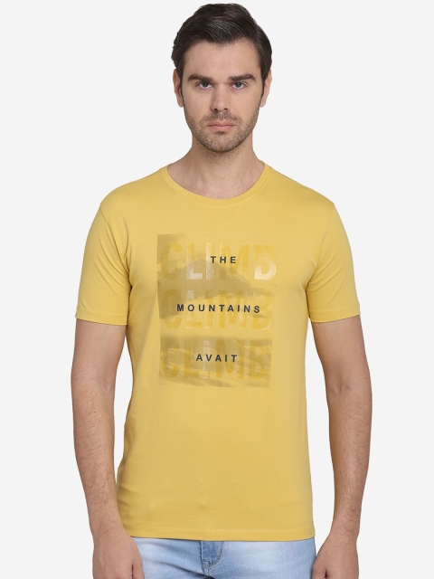 

JADE BLUE Men Yellow Printed Round Neck T-shirt
