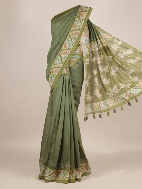 

Pothys Green Solid Jute Silk Saree