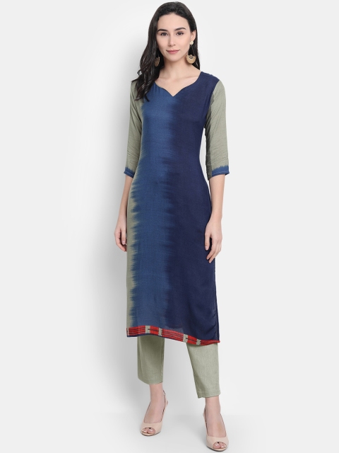 

7threads Women Blue & Taupe Dyed Kurta