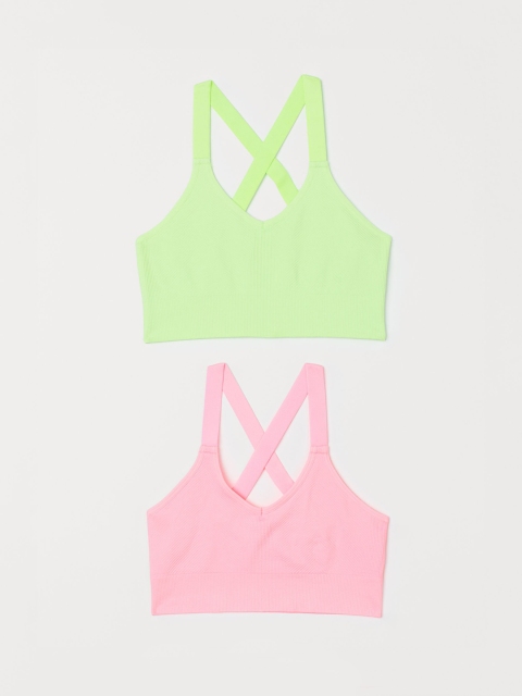 

H&M Girls 2-pack Seamless Sports Tops, Fluorescent green