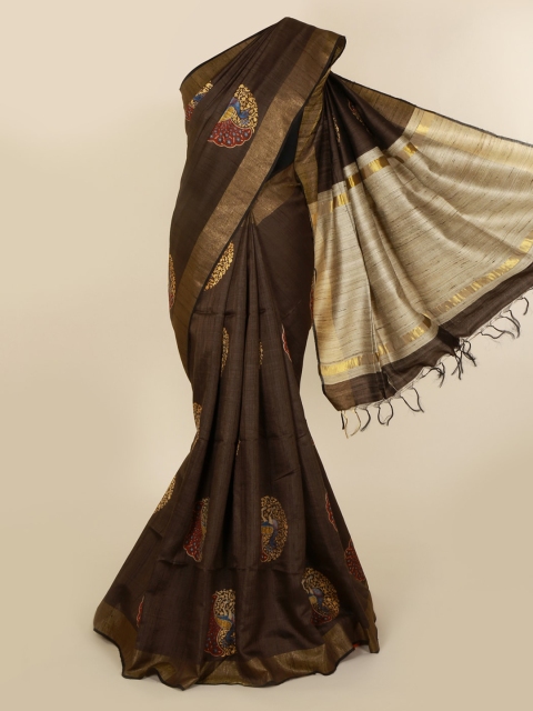 

Pothys Brown Woven Design Jute Silk Saree