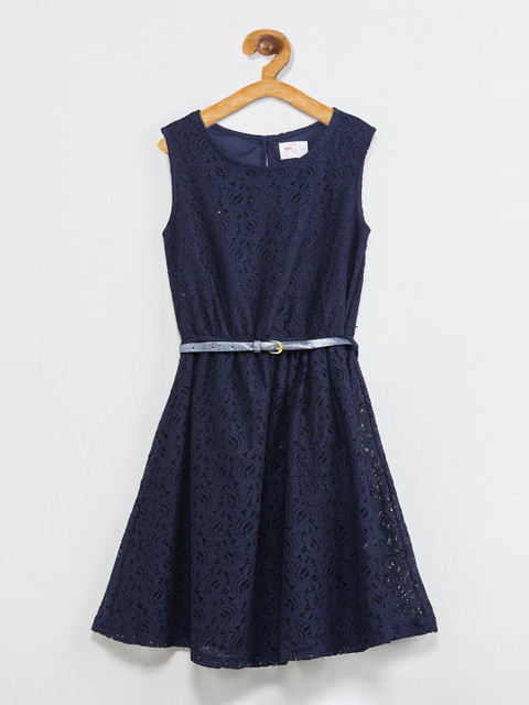 

max Girls Blue Self Design A-Line Dress