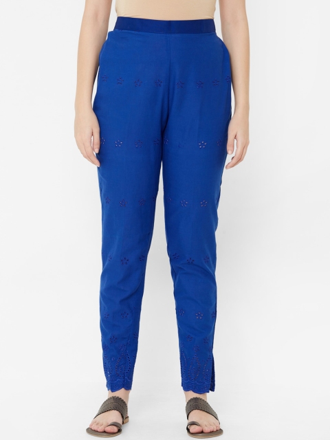 

Juliet Women Royal Blue Self Design Cigarette Trousers