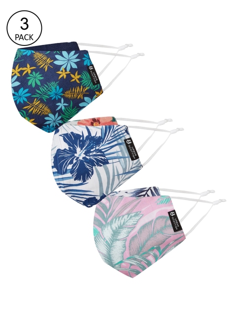 

URBAN SCOTTISH Unisex Pack Of 3 Printed 3-Ply Reversible Face Masks, Blue