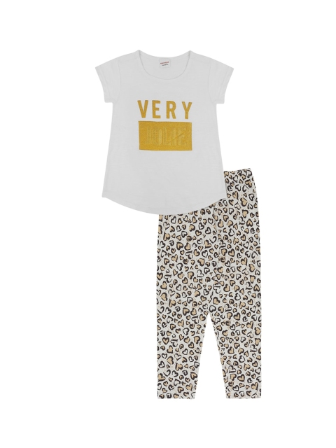 

RAINE AND JAINE Girls White & Black Printed T-shirt with Trousers