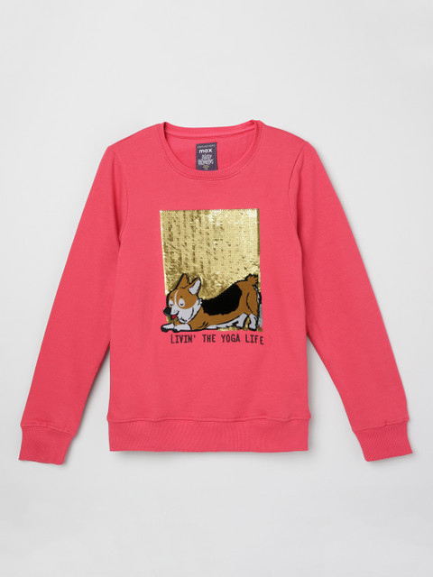 

max Girls Coral Red Sequin Embellished Pure Cotton Sweatshirt