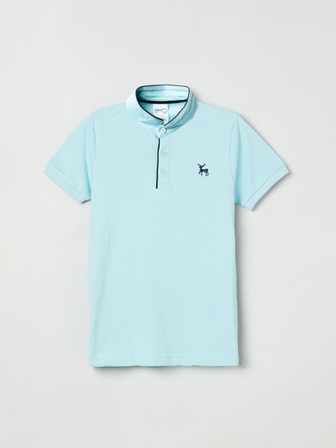 

max Boys Blue Solid High Neck T-shirt